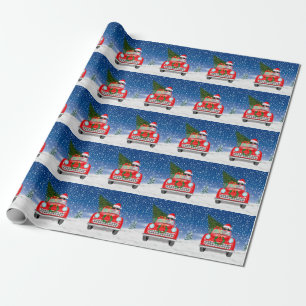 Siberian Husky Dog Driving Car In Snow Christmas Wrapping Paper