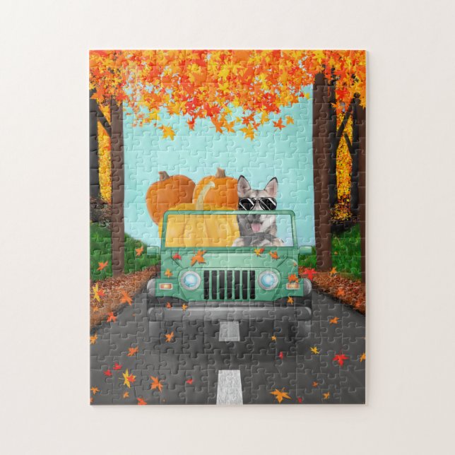 Siberian Husky Dog Fall Pumpkin  Jigsaw Puzzle (Vertical)