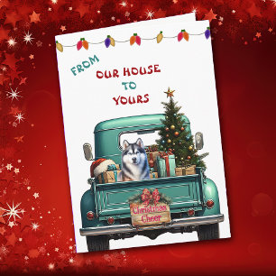 Siberian Husky Dog Farm Truck Christmas Card