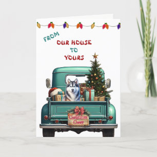 Siberian Husky Dog Farm Truck Christmas Card