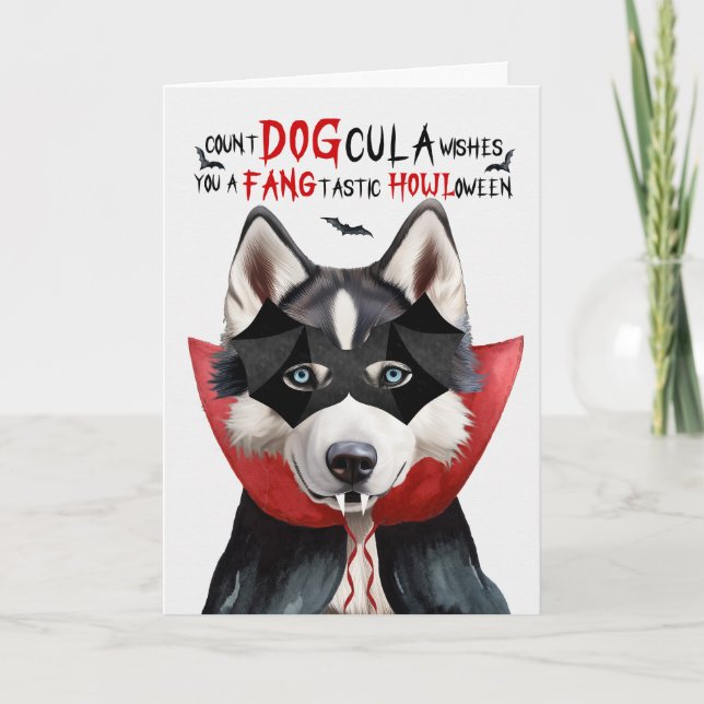 Siberian Husky Dog Funny Count DOGcula Halloween Holiday Card (Front)