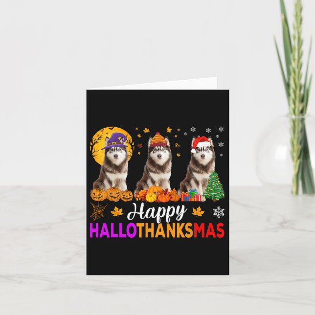 Siberian Husky Dog Halloween Christmas Hallothanks Card (Front)