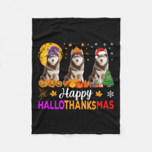 Siberian Husky Dog Halloween Christmas Hallothanks Fleece Blanket