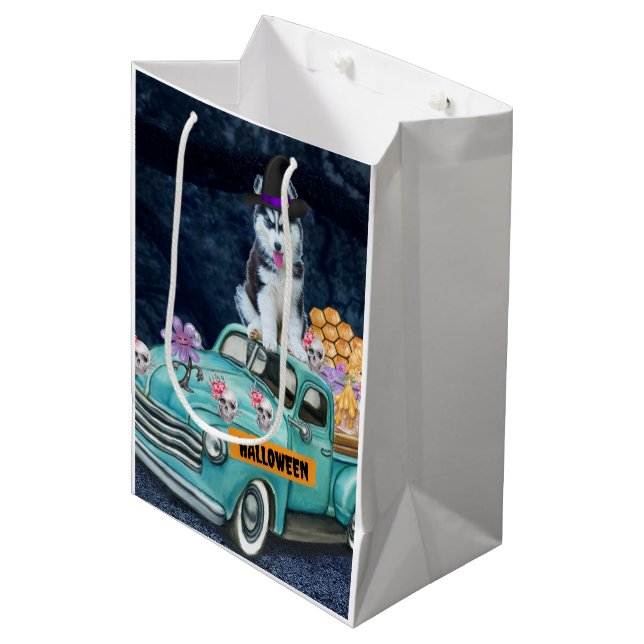Siberian Husky Dog Halloween Truck Scary Night  Medium Gift Bag (Front Angled)