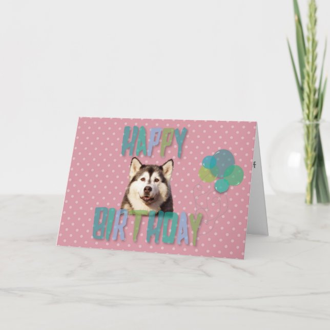 Siberian Husky Dog Happy Birthday Greeting Card (Front)