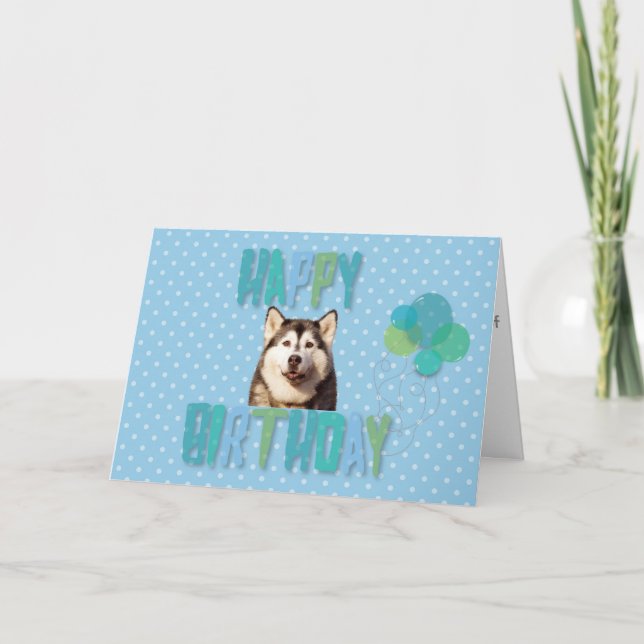 Siberian Husky Dog Happy Birthday Greeting Card (Front)