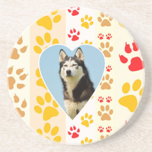 Siberian Husky Dog Heart Paws Print Coaster
