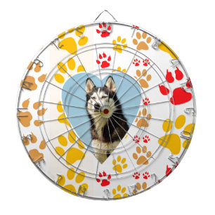 Siberian Husky Dog Heart Paws Print Dartboard