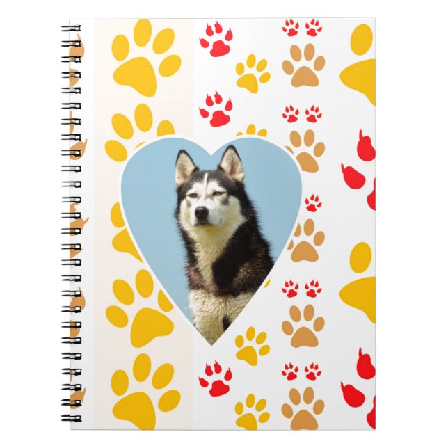 Siberian Husky Dog Heart Paws Print Notebook (Front)