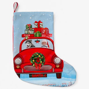 Siberian Husky Dog In Car With Santa Claus Small Christmas Stocking