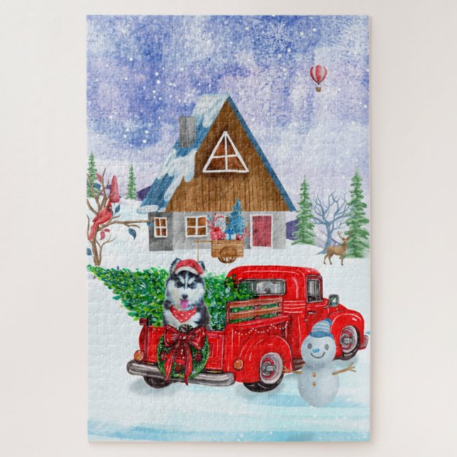 Siberian Husky Dog In Christmas Delivery Truck  Jigsaw Puzzle (Vertical)