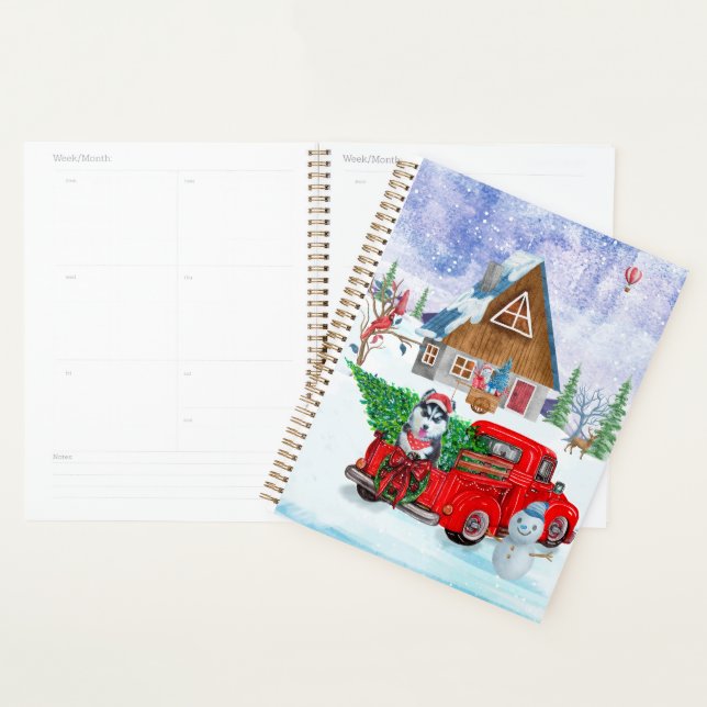 Siberian Husky Dog In Christmas Delivery Truck  Planner (Display)