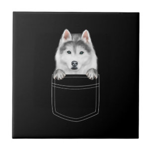 Siberian Husky Dog In Pocket Funny Dog Lover Gift Ceramic Tile