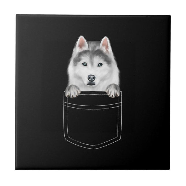 Siberian Husky Dog In Pocket |Funny Dog Lover Gift Ceramic Tile (Front)