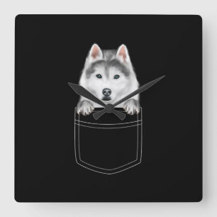 Siberian Husky Dog In Pocket  Funny Dog Lover Gift Square Wall Clock