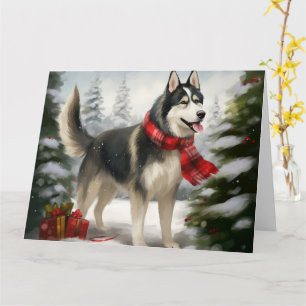 Siberian Husky Dog in Snow Christmas Card