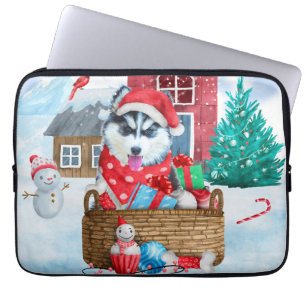 Siberian Husky Dog In snow Christmas Dog House Laptop Sleeve
