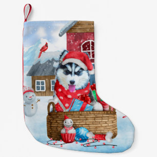 Siberian Husky Dog In snow Christmas Dog House Small Christmas Stocking