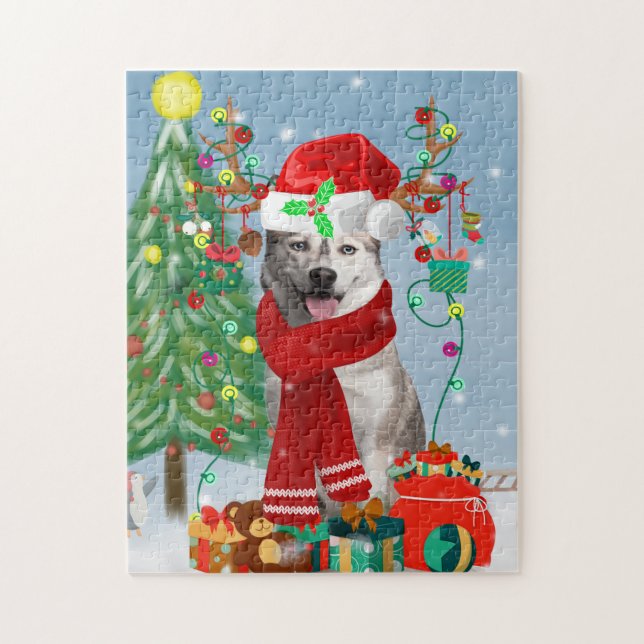 Siberian Husky Dog in Snow Christmas  Jigsaw Puzzle (Vertical)