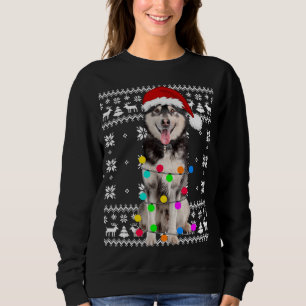 Siberian Husky Dog Lights Ugly Puppy Santa Hat Chr Sweatshirt
