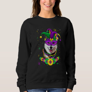 Siberian Husky Dog Lover Mardi Gras Carnival Mask  Sweatshirt