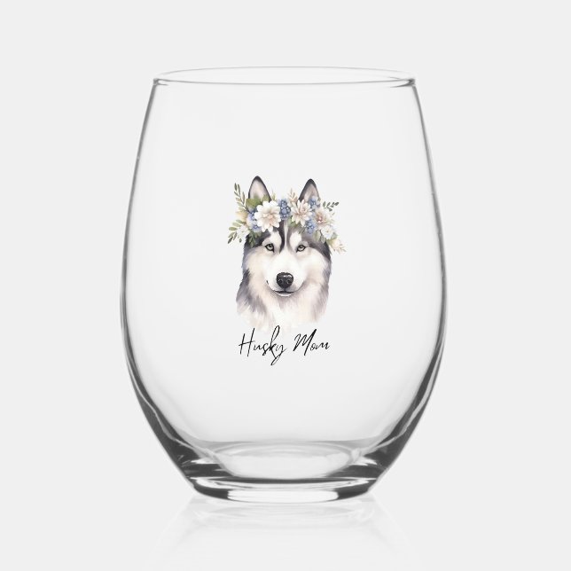 Siberian Husky Dog Lover Stemless Wine Glass (Front)