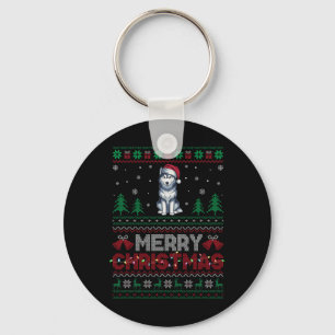 Siberian Husky Dog Lovers Santa Hat Christmas Tree Key Ring