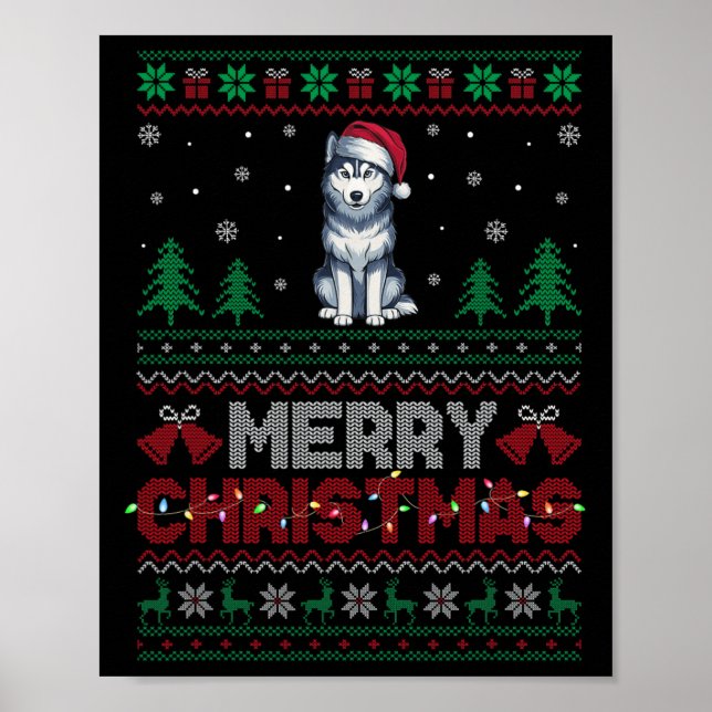 Siberian Husky Dog Lovers Santa Hat Christmas Tree Poster (Front)