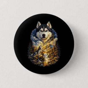 Siberian Husky Dog Nature Howling to the Moon 6 Cm Round Badge