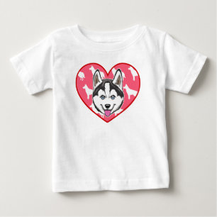 Siberian Husky dog on Heart Baby T-Shirt