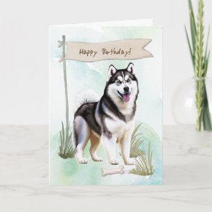 Siberian Husky Dog Outdoors Under Birthday Sign Card