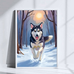 Siberian Husky Dog Painting Winter Art Poster