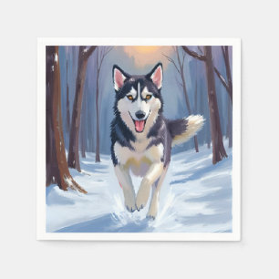 Siberian Husky Dog Painting Winter Napkin