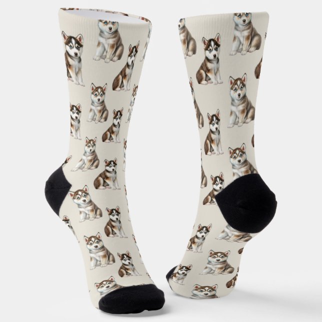 Siberian Husky Dog Pattern Socks (Angled)