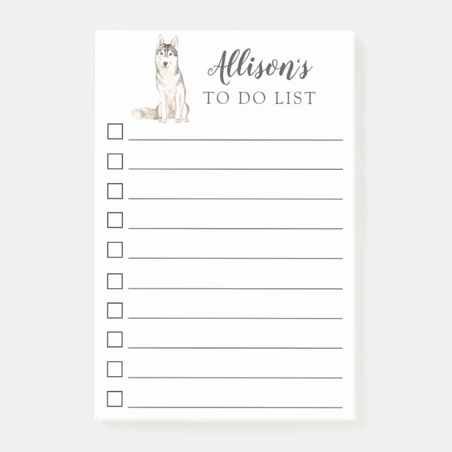 Siberian Husky Dog Personalised To Do List Post-it Notes (Front)