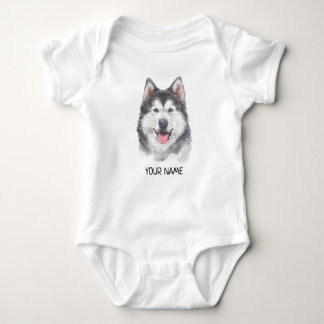 Siberian Husky Dog Pet Watercolor Baby Bodysuit