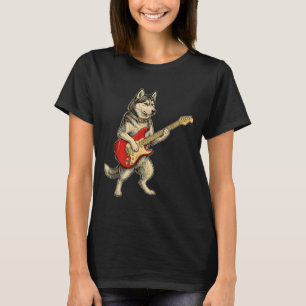 Siberian Husky Dog Playing Electric Guitar Rocker T-Shirt