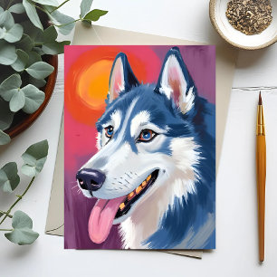 Siberian Husky   Dog Portrait Painting Postcard
