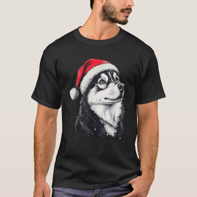 Siberian Husky Dog Santa Hat Christmas Xmas  for M T-Shirt (Front)