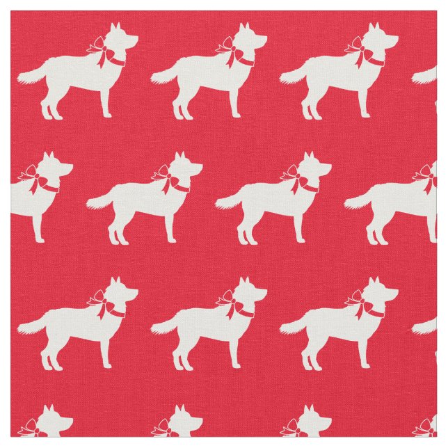 Siberian Husky Dog Silhouette Pet Red Fabric (Close Up)