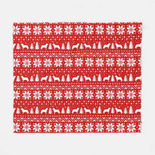 Siberian Husky Dog Silhouettes Christmas Pattern Fleece Blanket