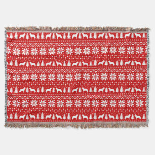 Siberian Husky Dog Silhouettes Christmas Pattern Throw Blanket