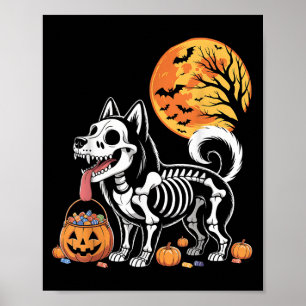 Siberian Husky Dog Skeleton Y Pumpkin Moon Hallowe Poster