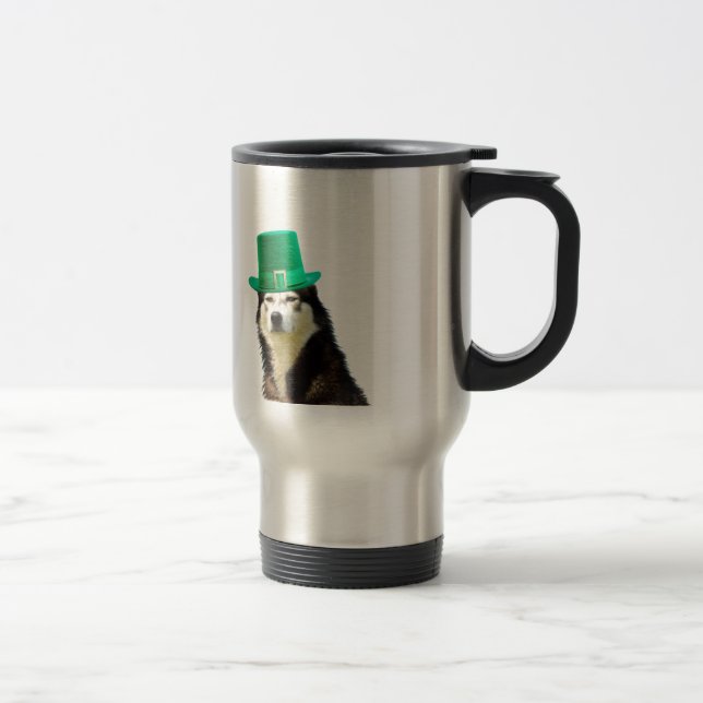 Siberian Husky Dog St. Patrick's day Travel Mug (Right)