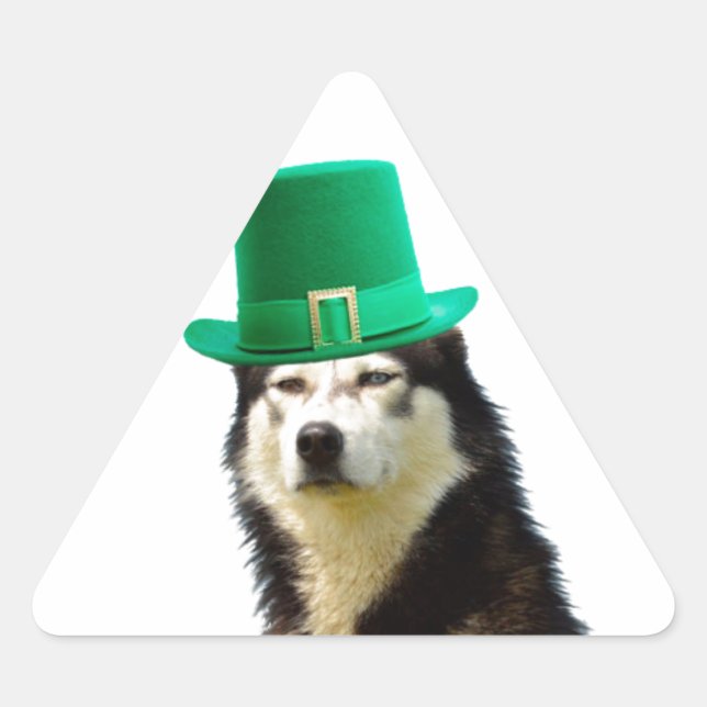 Siberian Husky Dog St. Patrick's day Triangle Sticker (Front)