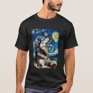 Siberian Husky Dog Starry Night Painting T-Shirt
