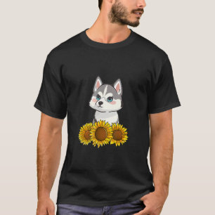 Siberian Husky Dog Sunflower Graphic for Women Flo T-Shirt