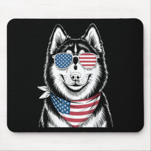 Siberian Husky Dog Usa Flag Sungles Patriotic 4th Mouse Pad