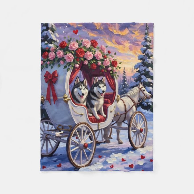 Siberian Husky Dog Valentine's Day Fleece Blanket (Front)