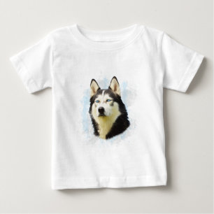 Siberian Husky Dog Water Colour Art Painting Baby T-Shirt